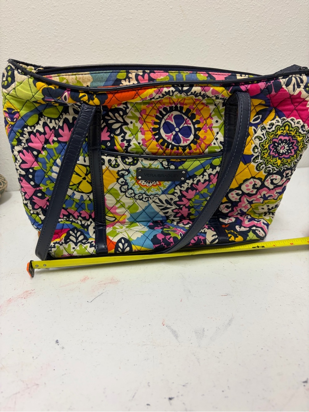 Retired quilted Vera Bradley Navy-Trimmed Multicolor Quilted Tote